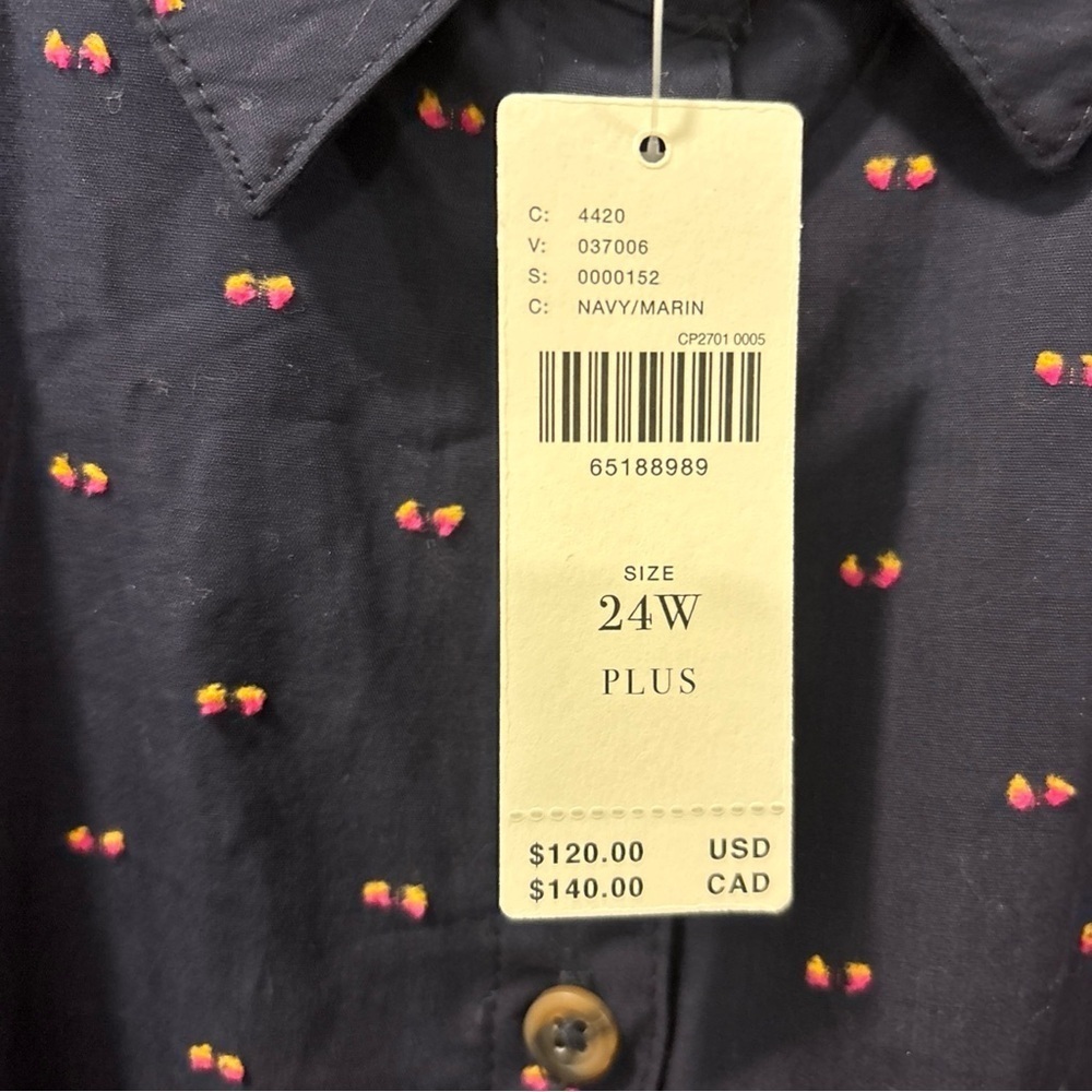 Maeve By Anthropologie Women’s Long Sleeve Button Down Size 24W Navy Dot NWT - Picture 3 of 11